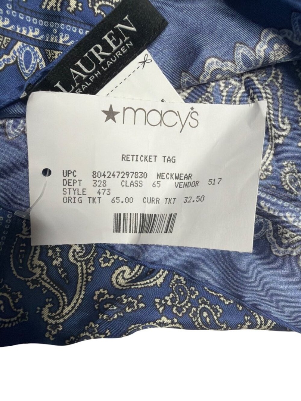 NWT Lauren Ralph Lauren Fall Paisley Bandana Charter Blue Size One Size - Picture 6 of 6